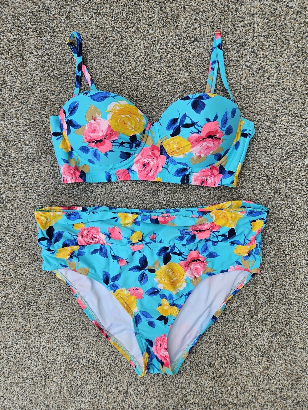 Betsey Johnson Swimsuit Floral Underwire Bikini Set Colorful- M Top / L Bottom